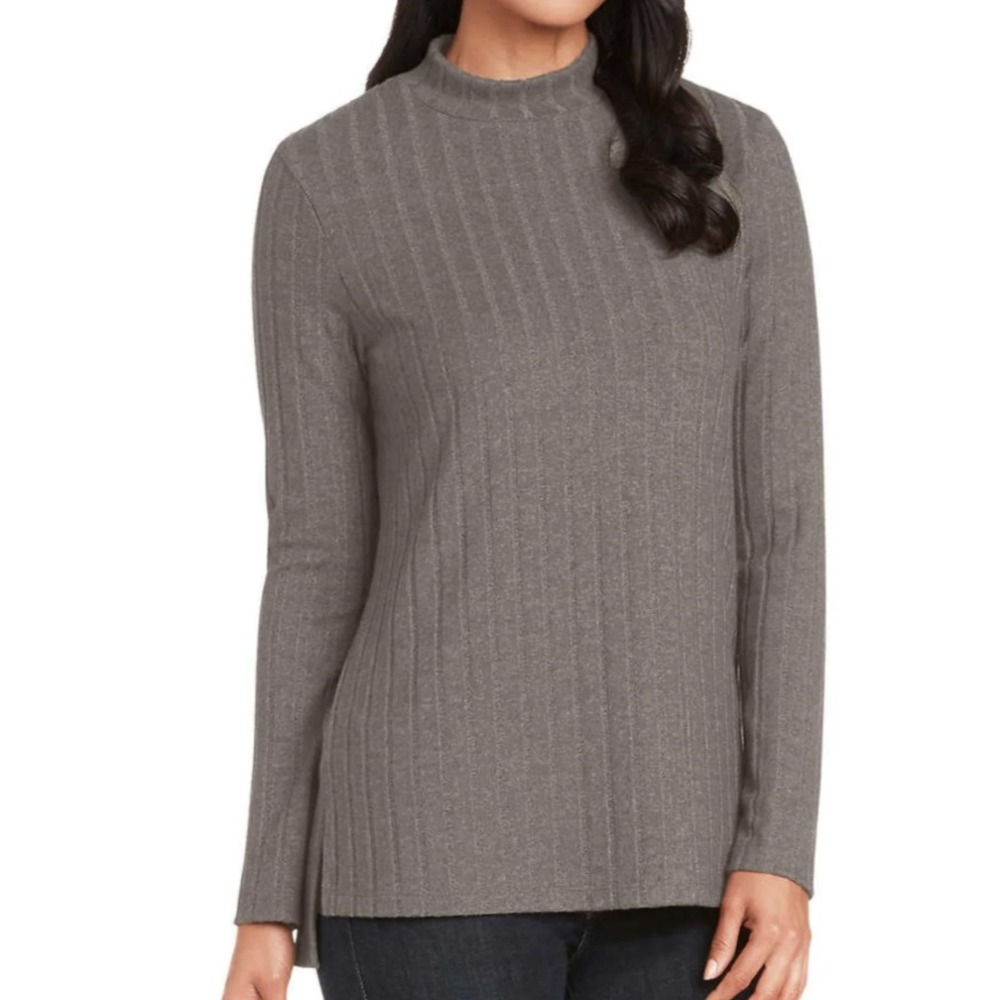 MATTY M Heather Brown MOCK NECK SWEATER Brushed Ribbed TUNIC TOP Oversized XXL